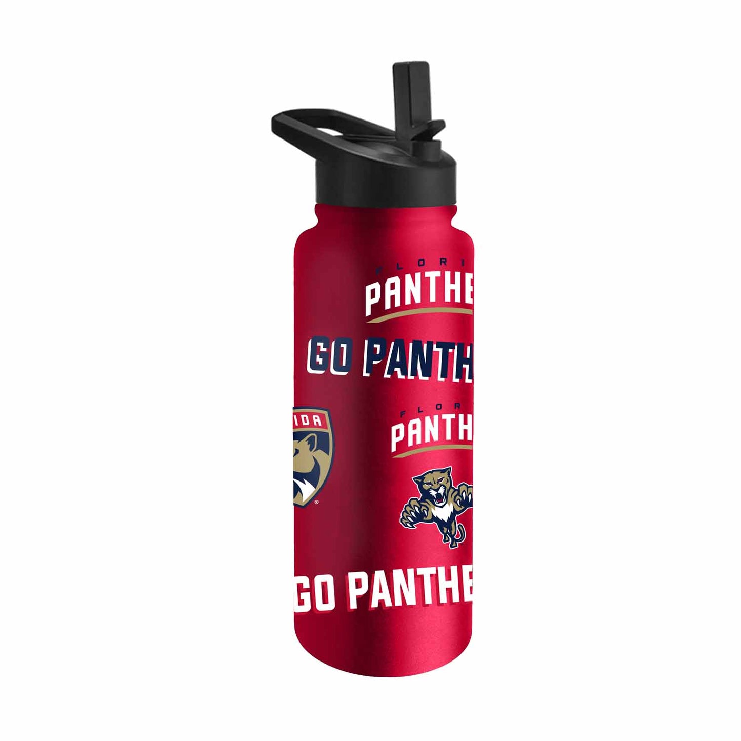 Florida Panthers NHL Hockey 34oz Stainless Steel Vacuum Insulated Game Day Water Bottle with Flip Straw Lid and Handle - Red