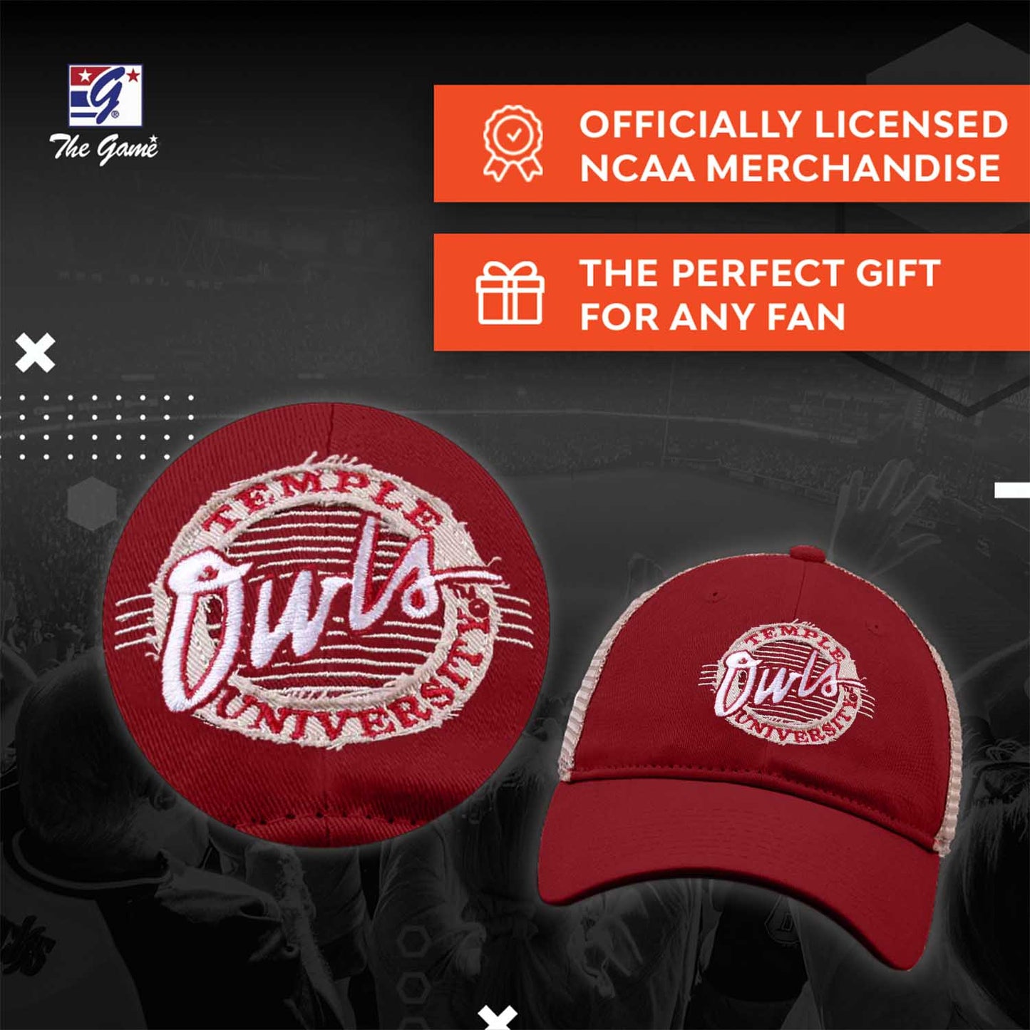 Temple Owls The Game NCAA Patch Meshback Snapback Hat - Maroon