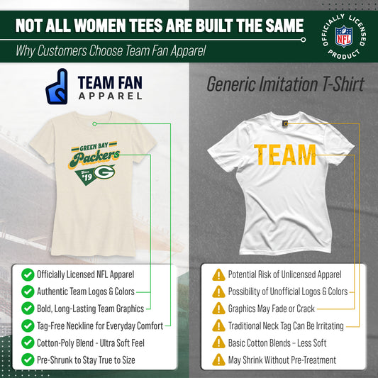 Green Bay Packers NFL Womens Vintage Charm T-Shirt Short Sleeve - Birch