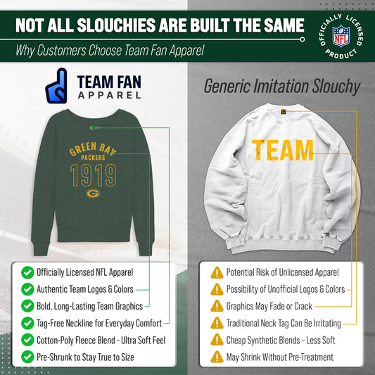 Green Bay Packers NFL Womens Big Date French Terry Slouchy Top - Forest Green Heather