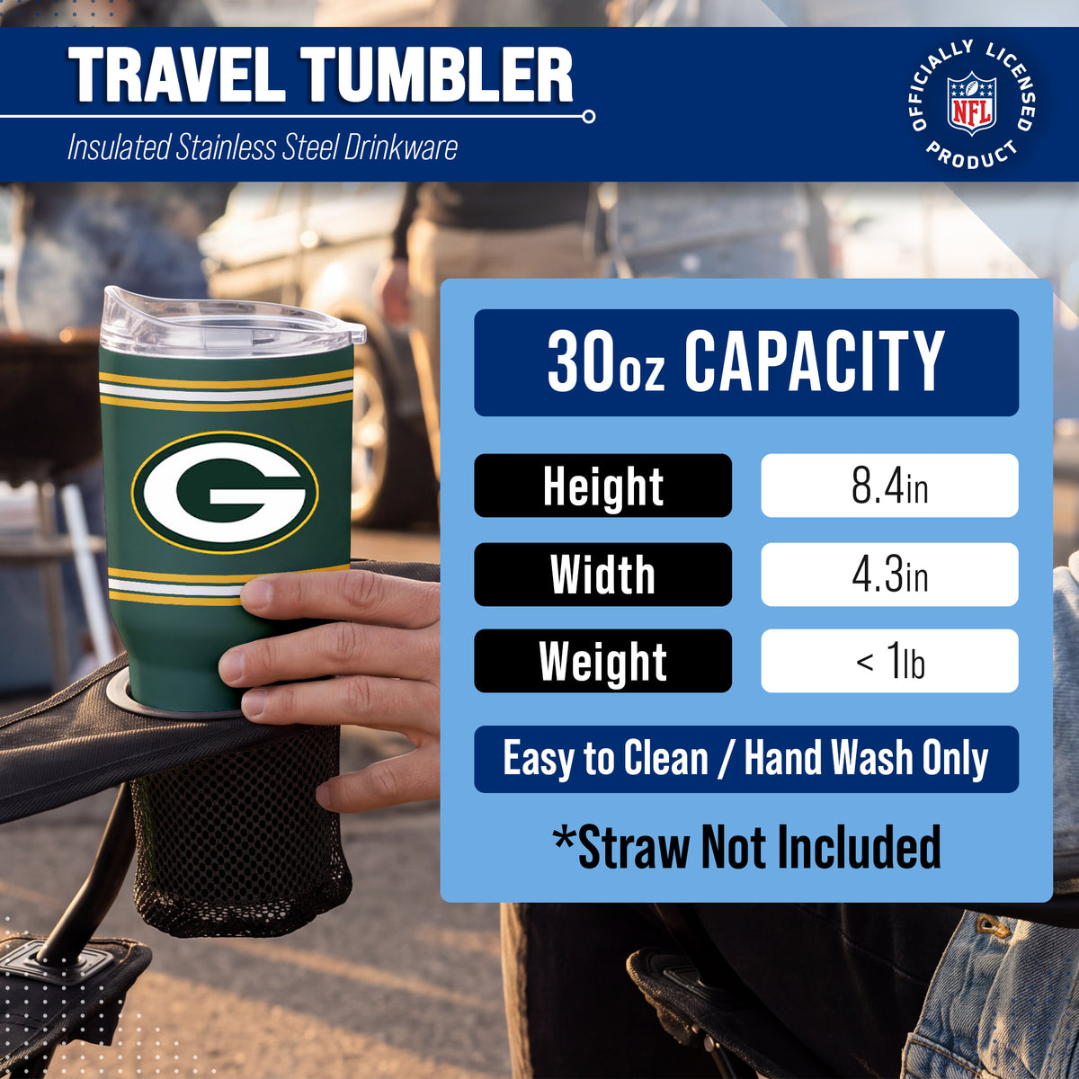 Green Bay Packers 30 oz Stripe Powder Coat Tumbler | NFL Stainless - Hunter Green