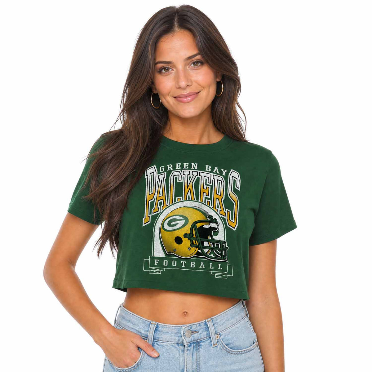 Green Bay Packers Junk Food NFL Women's Franchise Helmet Crop T-Shirt - Hunter Green