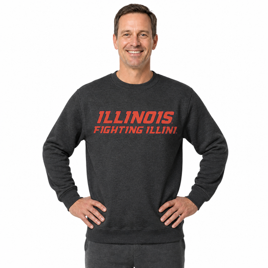 Illinois Fighting Illini NCAA Adult Charcoal Crewneck Fleece Sweatshirt - Charcoal