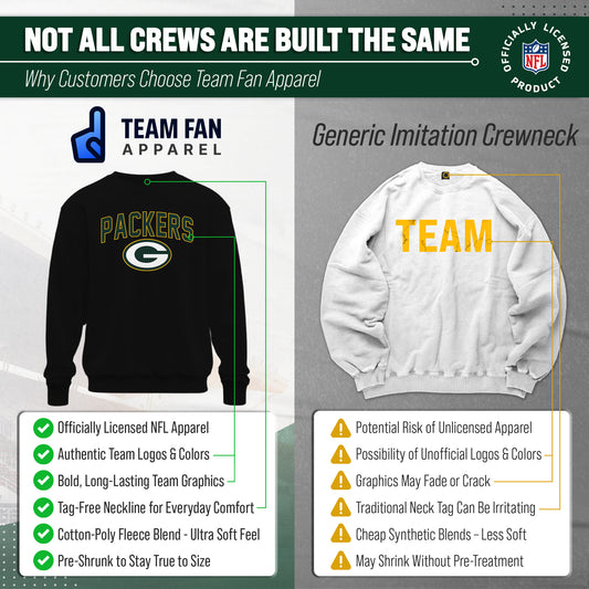Green Bay Packers NFL Home Team Fleece Crewneck Sweatshirt Men Women - Black