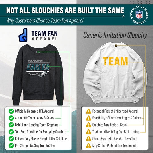 Philadelphia Eagles NFL Womens Gameday French Terry Slouchy Top- Raglan Sleeves - Charcoal