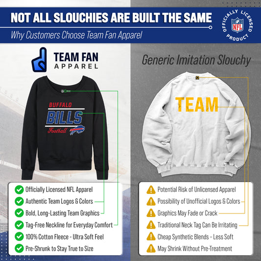 Buffalo Bills NFL Womens Gameday French Terry Slouchy Top- Raglan Sleeves - Black