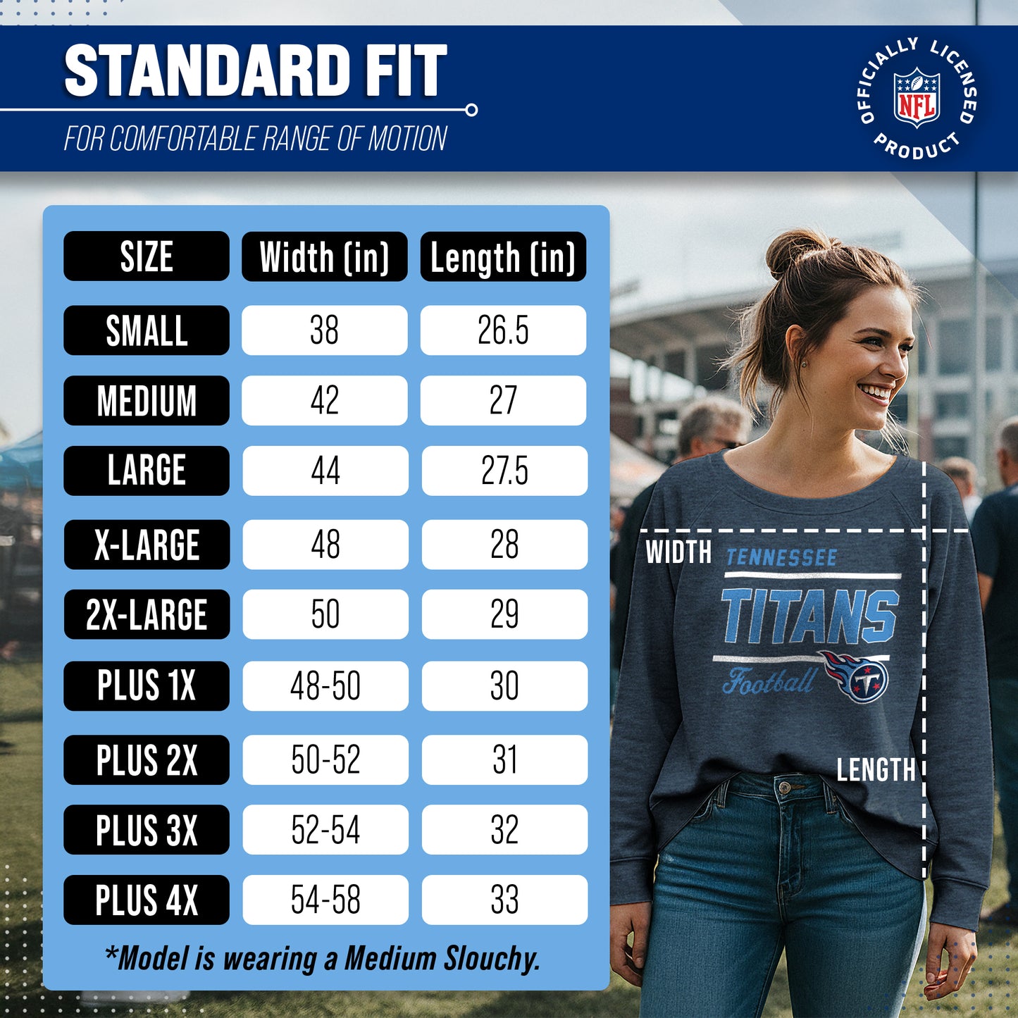 Tennessee Titans NFL Womens Gameday French Terry Slouchy Top- Raglan Sleeves - Navy
