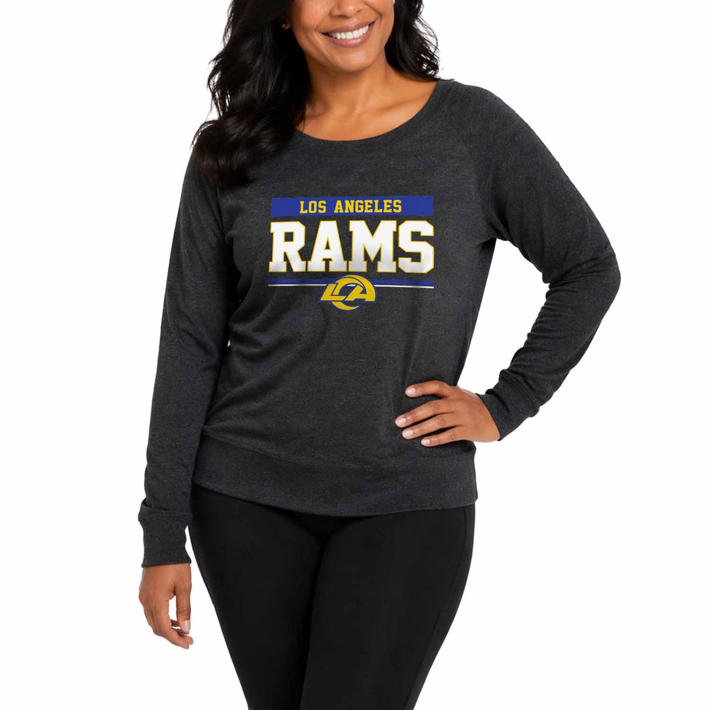Los Angeles Rams NFL Womens Team Block French Terry Slouchy Top - Charcoal