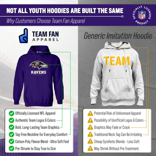 Baltimore Ravens NFL Youth Large Logo Fleece Hoodie Boys Girls - Purple