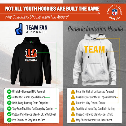 Cincinnati Bengals NFL Youth Large Logo Fleece Hoodie Boys Girls - Black