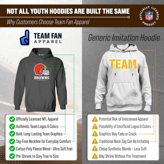 Cleveland Browns NFL Youth Large Logo Fleece Hoodie Boys Girls - Charcoal