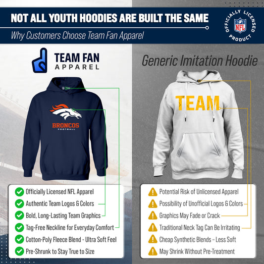 Denver Broncos NFL Youth Large Logo Fleece Hoodie Boys Girls - Navy
