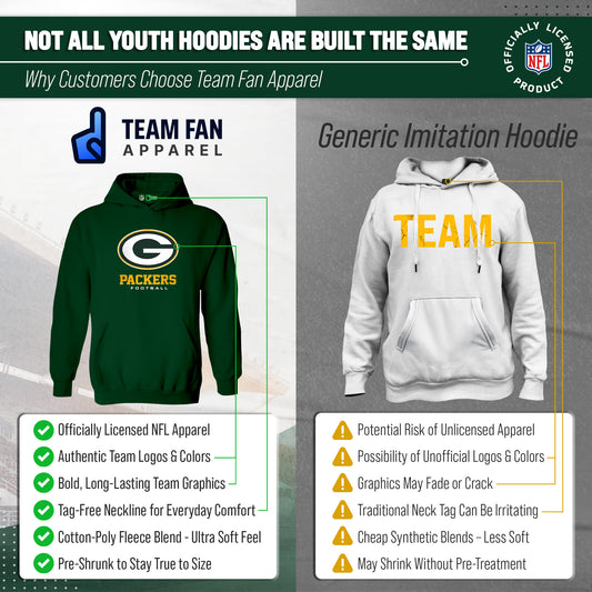 Green Bay Packers NFL Youth Large Logo Fleece Hoodie Boys Girls - Forest Green