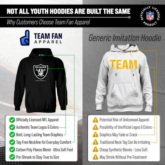 Las Vegas Raiders NFL Youth Large Logo Fleece Hoodie Boys Girls - Black