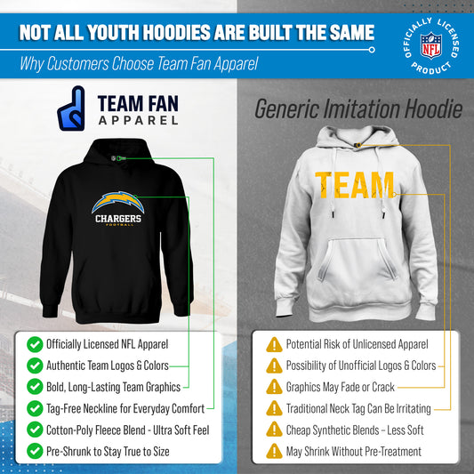 Los Angeles Chargers NFL Youth Large Logo Fleece Hoodie Boys Girls - Black