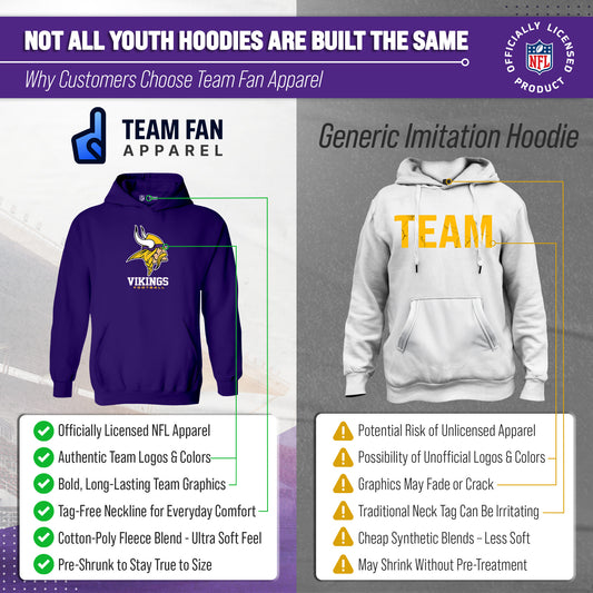 Minnesota Vikings NFL Youth Large Logo Fleece Hoodie Boys Girls - Purple