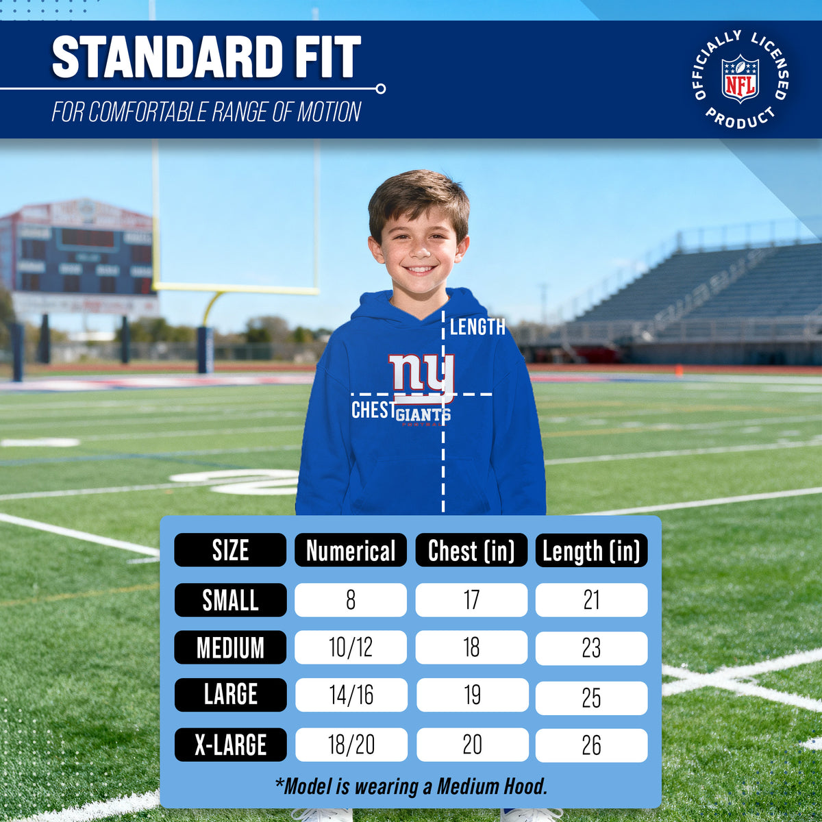 New York Giants NFL Youth Large Logo Fleece Hoodie Boys Girls - Royal