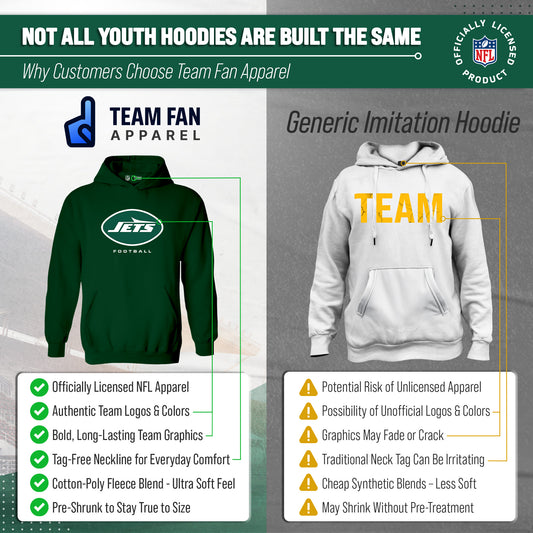 New York Jets NFL Youth Large Logo Fleece Hoodie Boys Girls - Forest Green