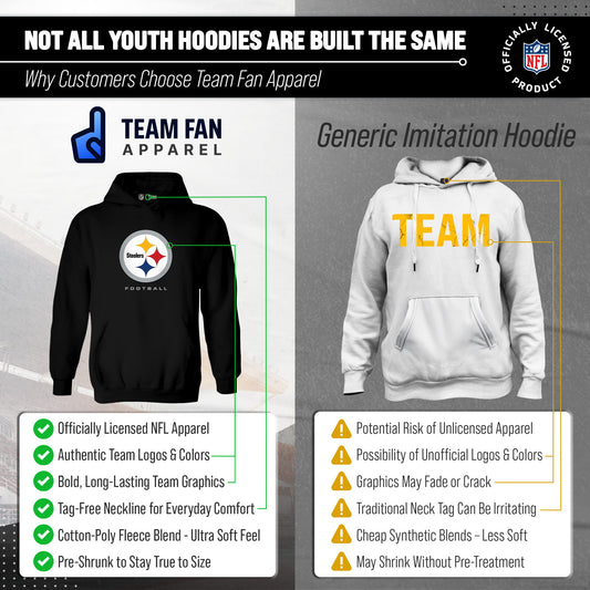 Pittsburgh Steelers NFL Youth Large Logo Fleece Hoodie Boys Girls - Black