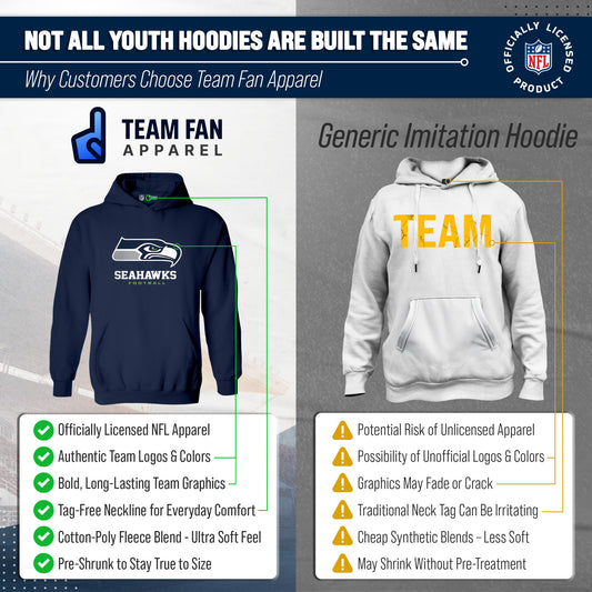 Seattle Seahawks NFL Youth Large Logo Fleece Hoodie Boys Girls - Navy