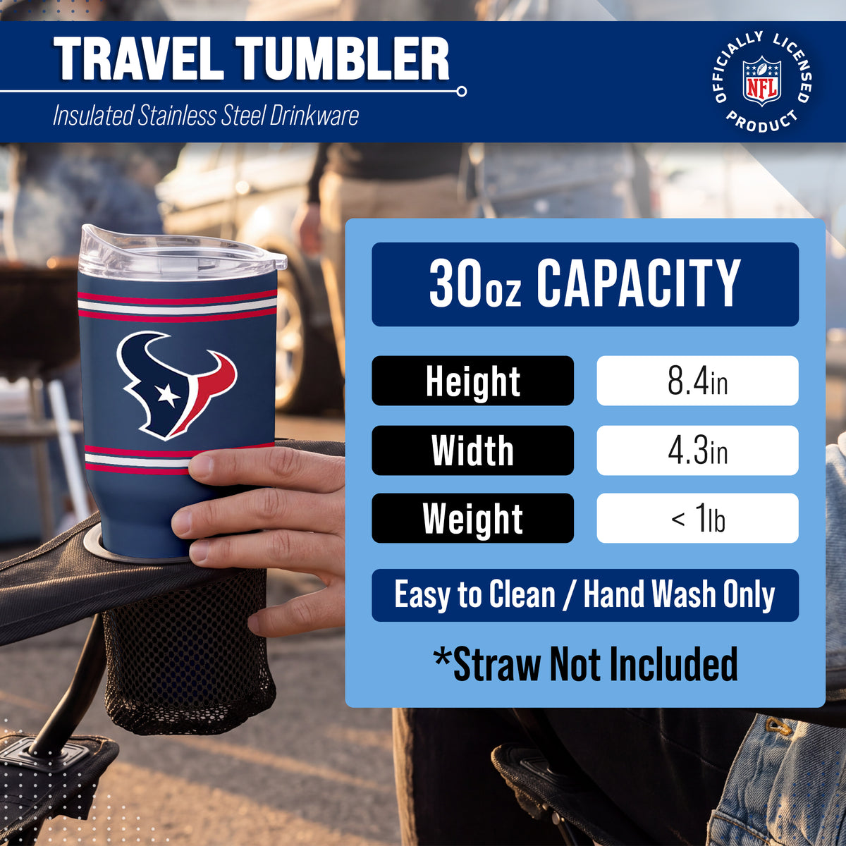 Houston Texans 30 oz Stripe Powder Coat Tumbler | NFL Stainless - Navy