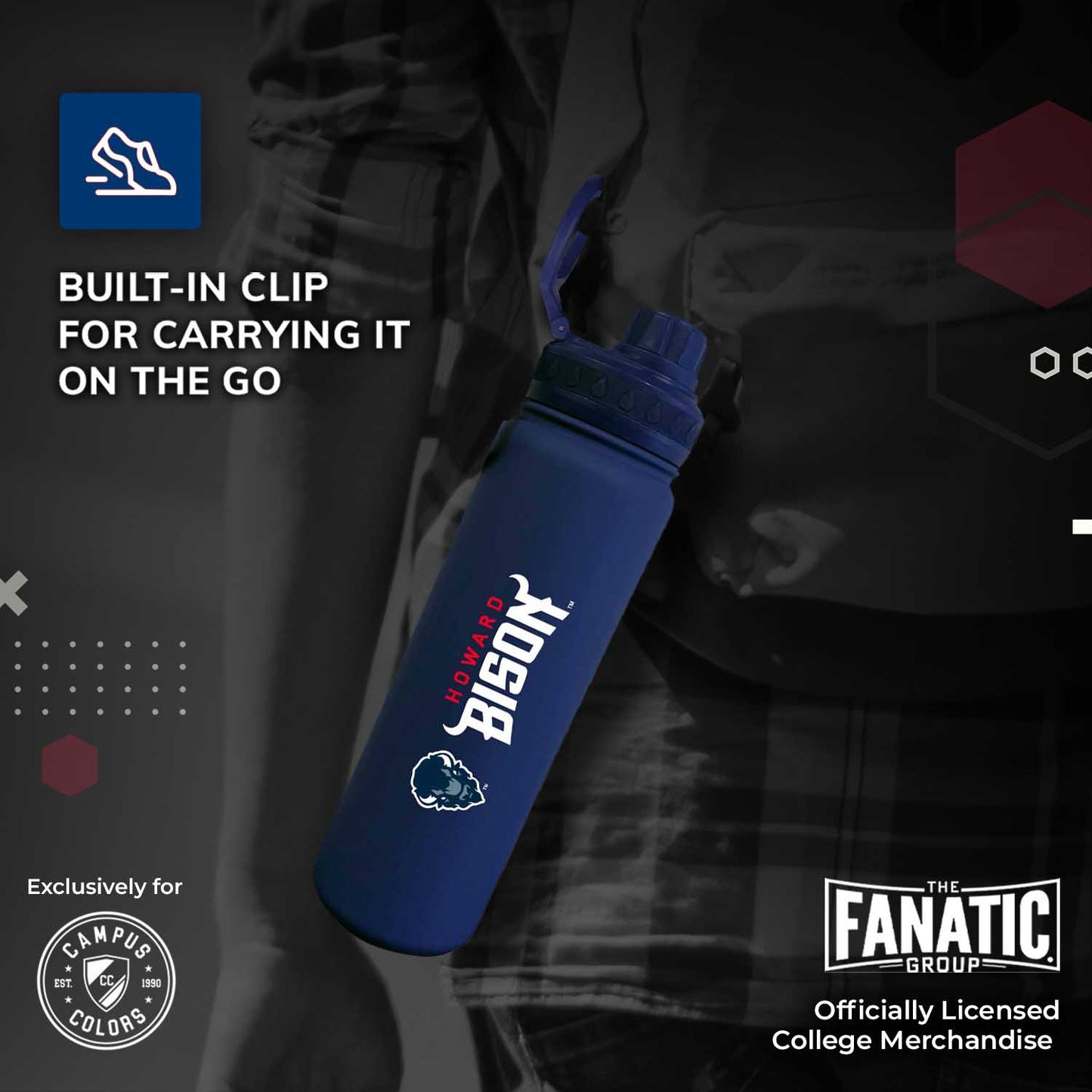 Howard University NCAA Stainless Steel Water Bottle - Navy