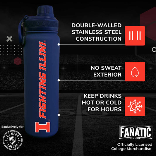 Illinois Fighting Illini Stainless Steel Water Bottle 24 oz Insulated - Navy