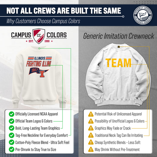 Illinois Fighting Illini Varsity Pennant Crewneck Sweatshirt Fleece - Off White