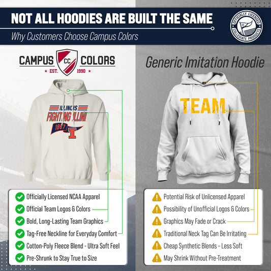 Illinois Fighting Illini NCAA Varsity Club Pennant Hoodie Fleece Men Women - Off White