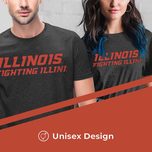 Illinois Fighting Illini NCAA Cotton Blend Charcoal T-Shirt Men Women - Charcoal