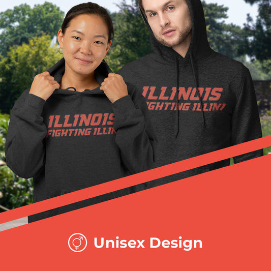 Illinois Fighting Illini NCAA Fan Hoodie Sweatshirt Men Women - Charcoal