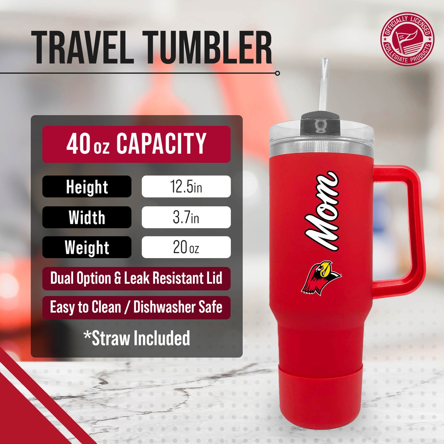 Illinois State Redbirds Collegiate 40oz Stainless Steel Travel Tumbler with Handle for Mom - Red