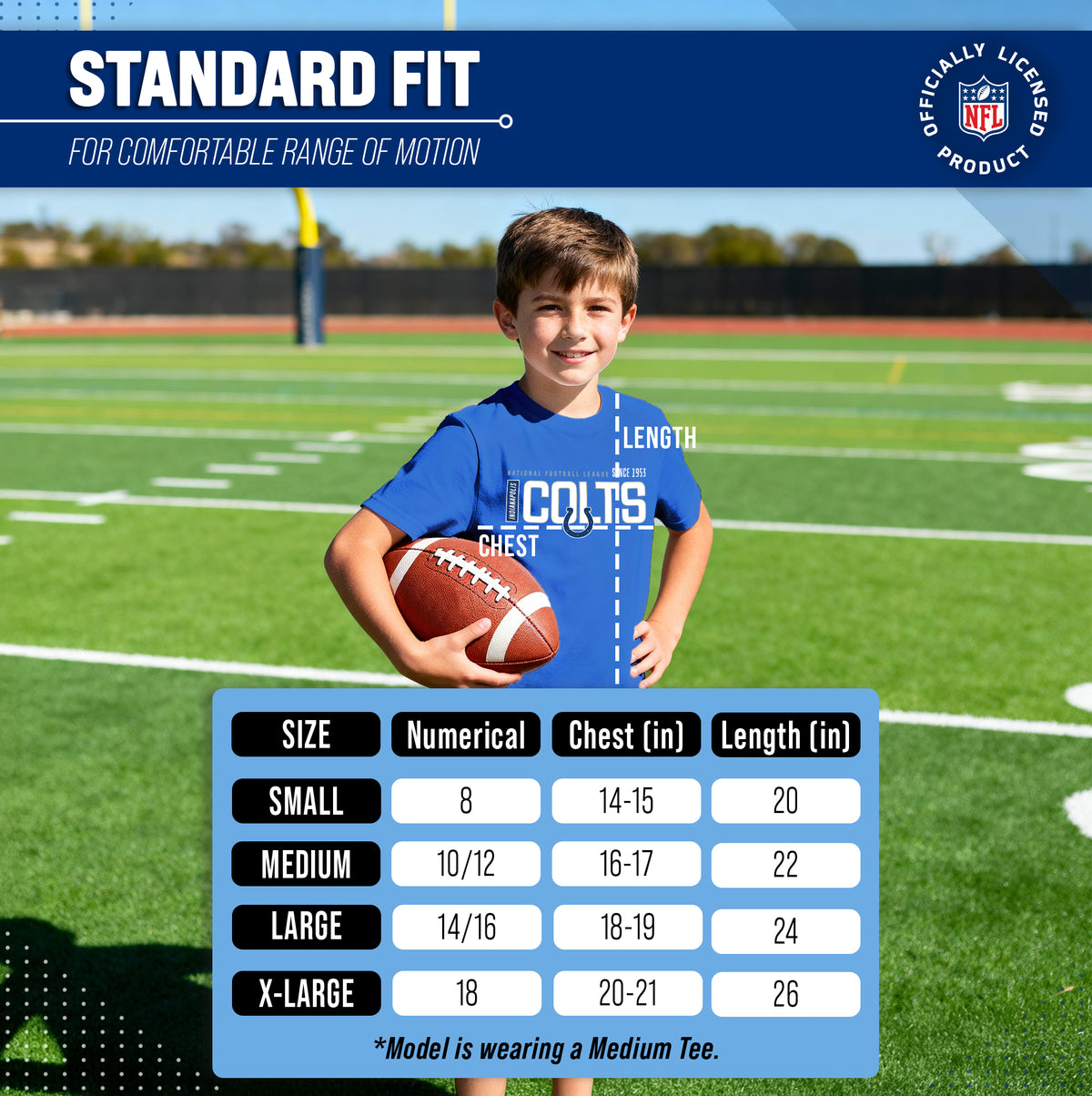 Indianapolis Colts NFL Youth Modern Endzone T-Shirt Unisex Boys Girls - Royal