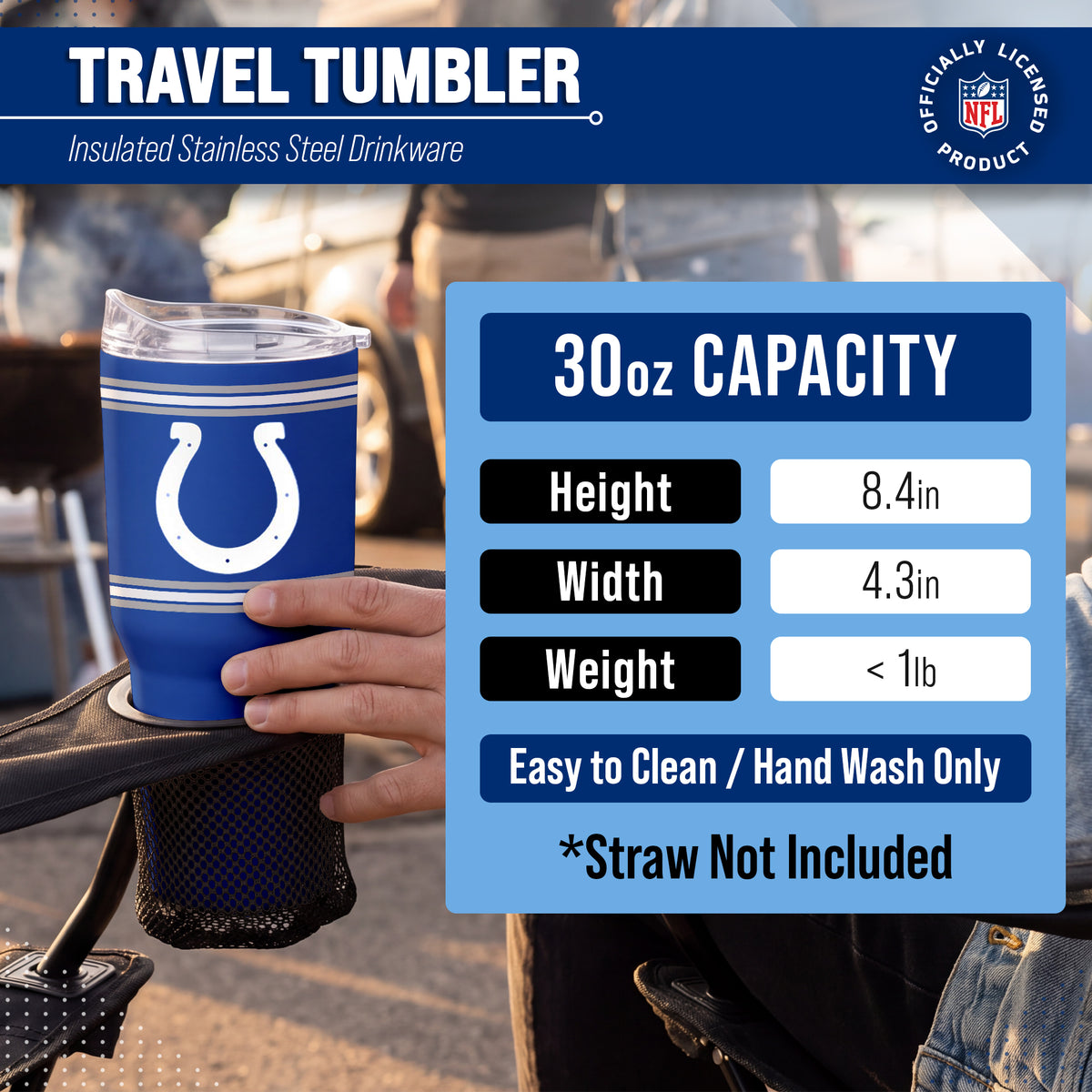 Indianapolis Colts 30 oz Stripe Powder Coat Tumbler | NFL Stainless - Royal