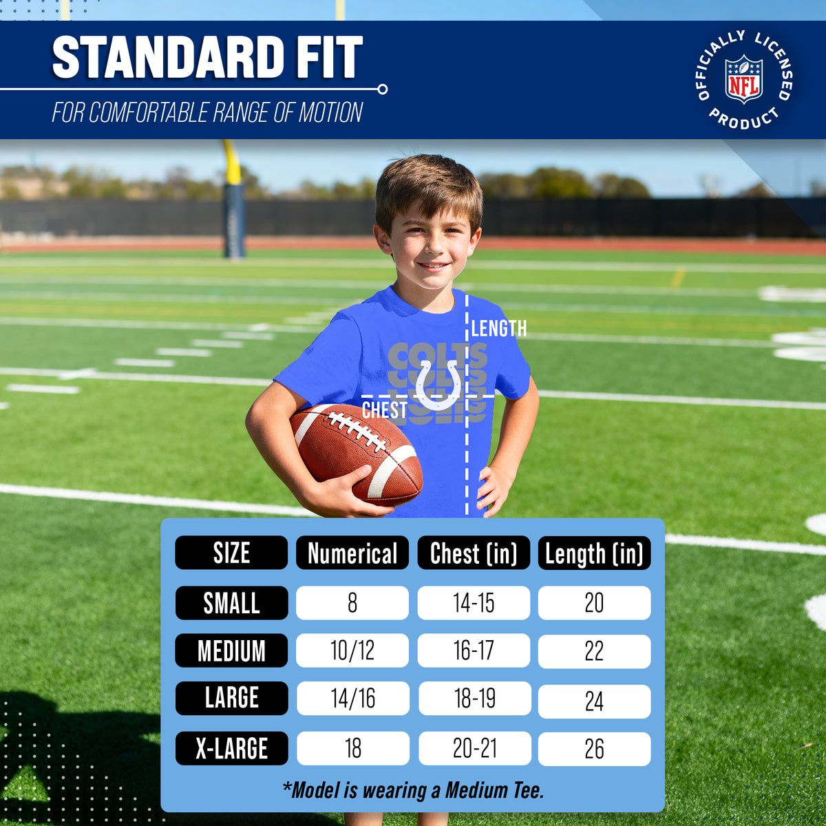 Indianapolis Colts NFL Youth Repeating Logo Football T-Shirt - Royal