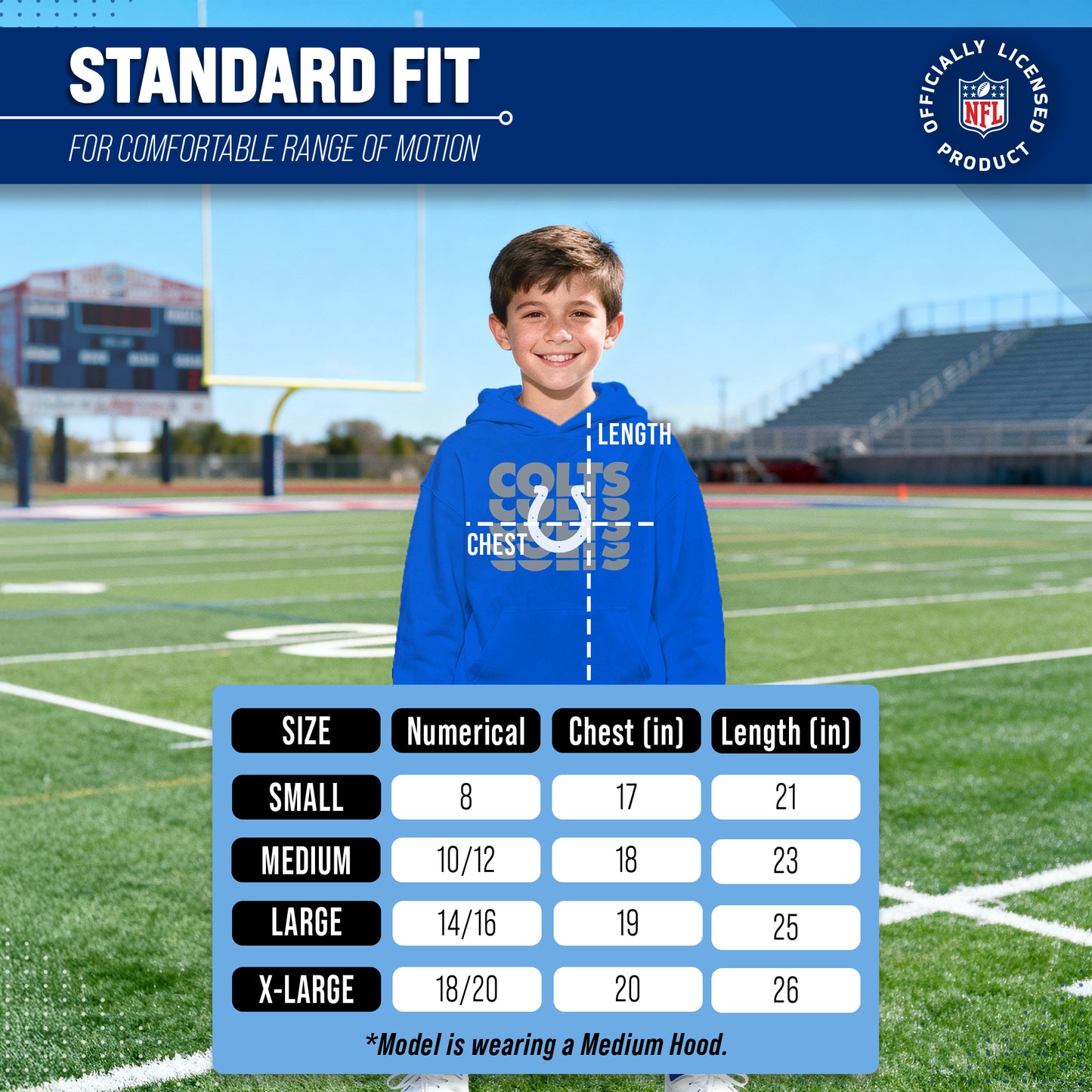 Indianapolis Colts NFL Youth Repeating Logo Football Fleece Hooded Sweatshirt - Royal