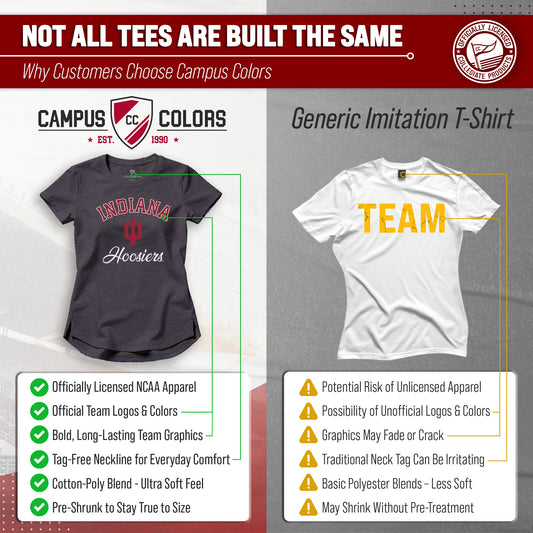 Indiana Hoosiers Women's NCAA Tailgate T-Shirt Tag-Free Heathered Tee - Black Heather