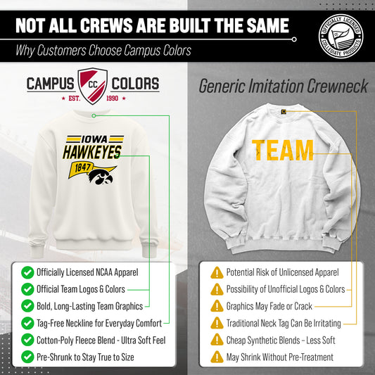 Iowa Hawkeyes Varsity Pennant Crewneck Sweatshirt Men Women Fleece - Off White