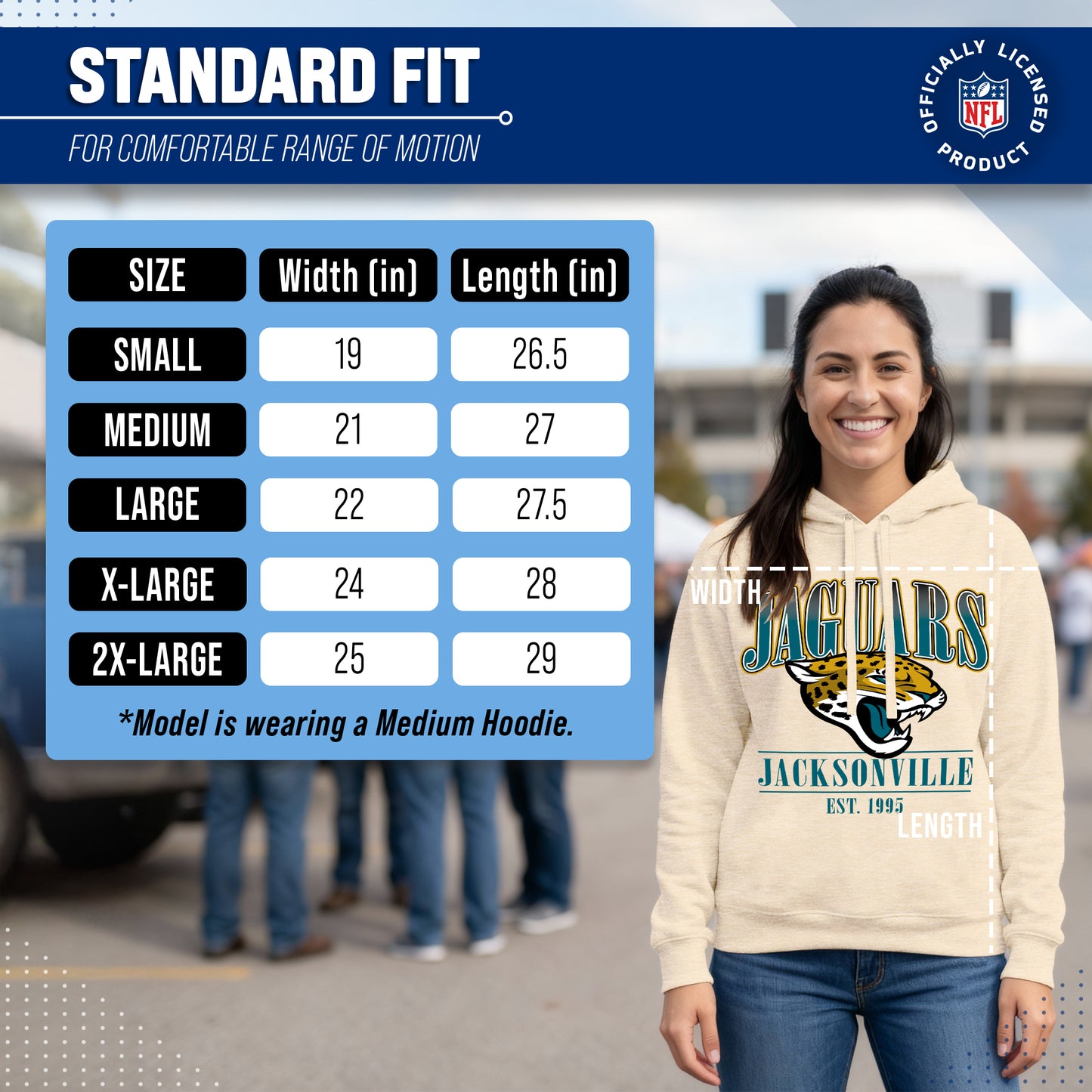 Jacksonville Jaguars Team Fan Apparel NFL Women's Starstruck Fleece Pullover Hoodie - Cream