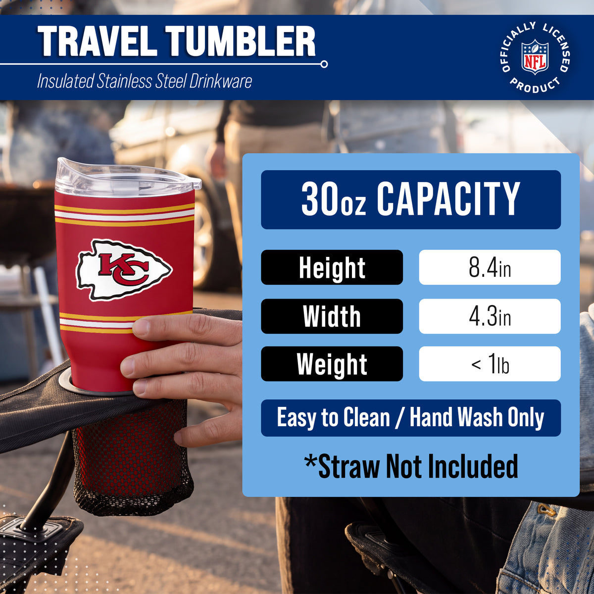 Kansas City Chiefs 30 oz Stripe Powder Coat Tumbler | NFL Stainless - Red