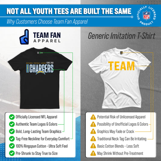 Los Angeles Chargers NFL Youth Modern Endzone T-Shirt Unisex Boys Girls - Black