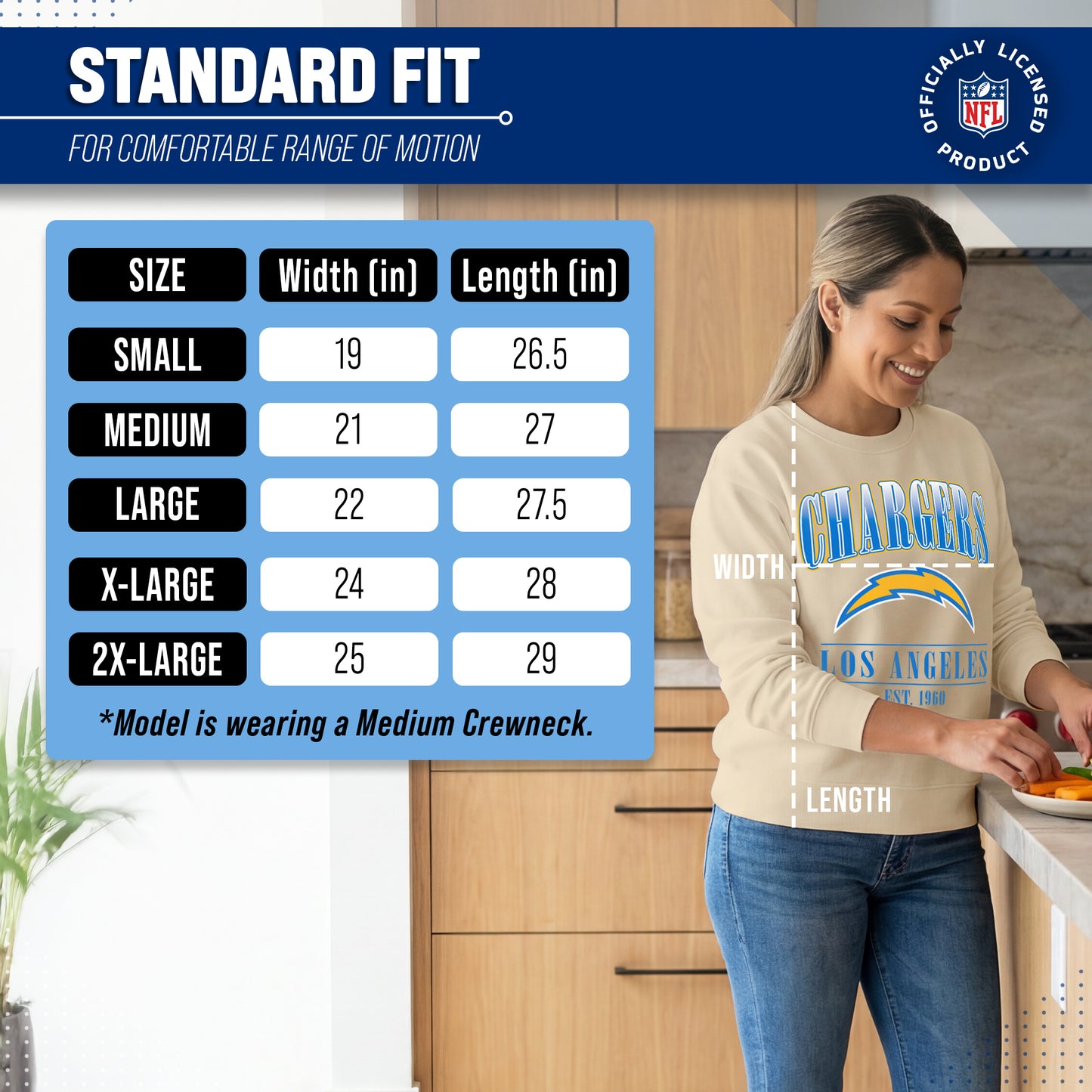 Los Angeles Chargers Womens Chargers NFL Starstruck Crewneck Pullover - Cream