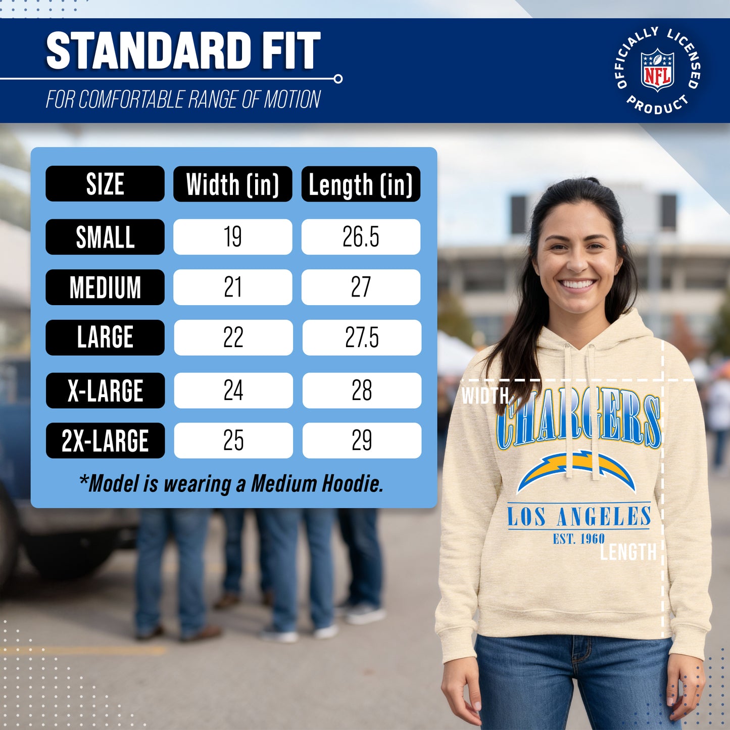 Los Angeles Chargers Team Fan Apparel NFL Women's Starstruck Fleece Pullover Hoodie - Cream