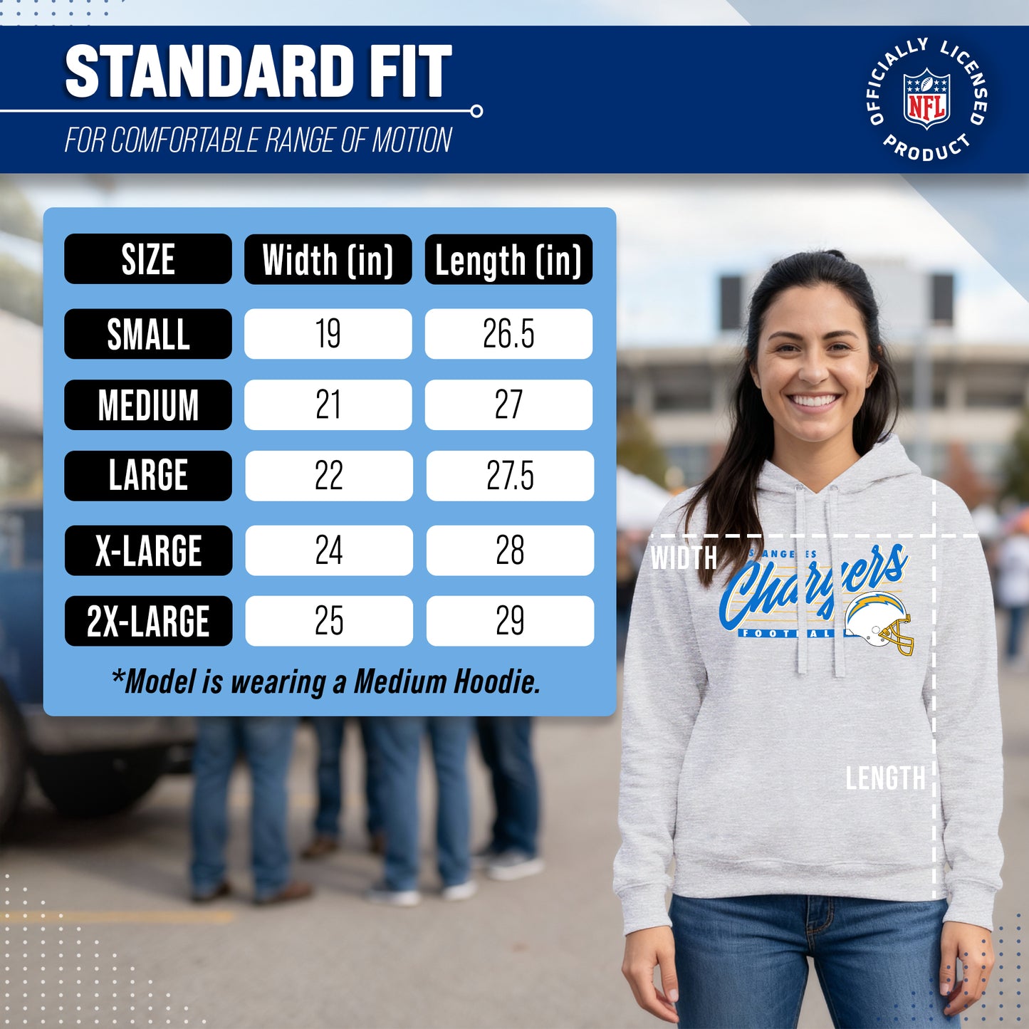 Los Angeles Chargers Ladies NFL Scrimmage Line Fleece Pullover Hooded Sweatshirt - Gray Heather