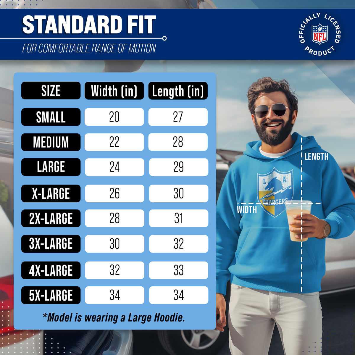Los Angeles Chargers Modern Throwback Fleece Hoodie - Light Blue