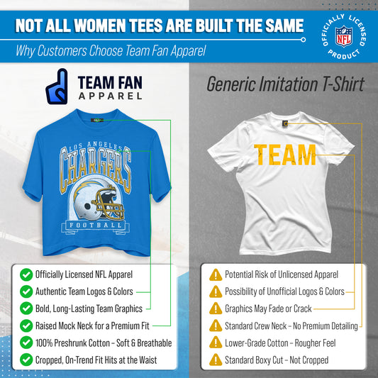 Los Angeles Chargers Women's Franchise Helmet Crop T-Shirt Mock Neck - Light Blue