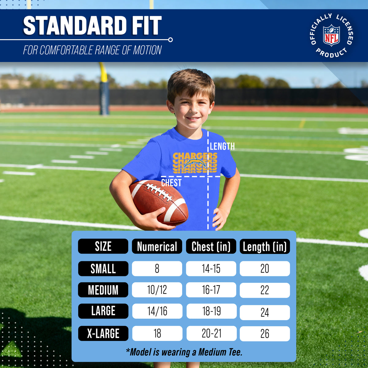 Los Angeles Chargers NFL Youth Repeating Logo Football T-Shirt - Royal