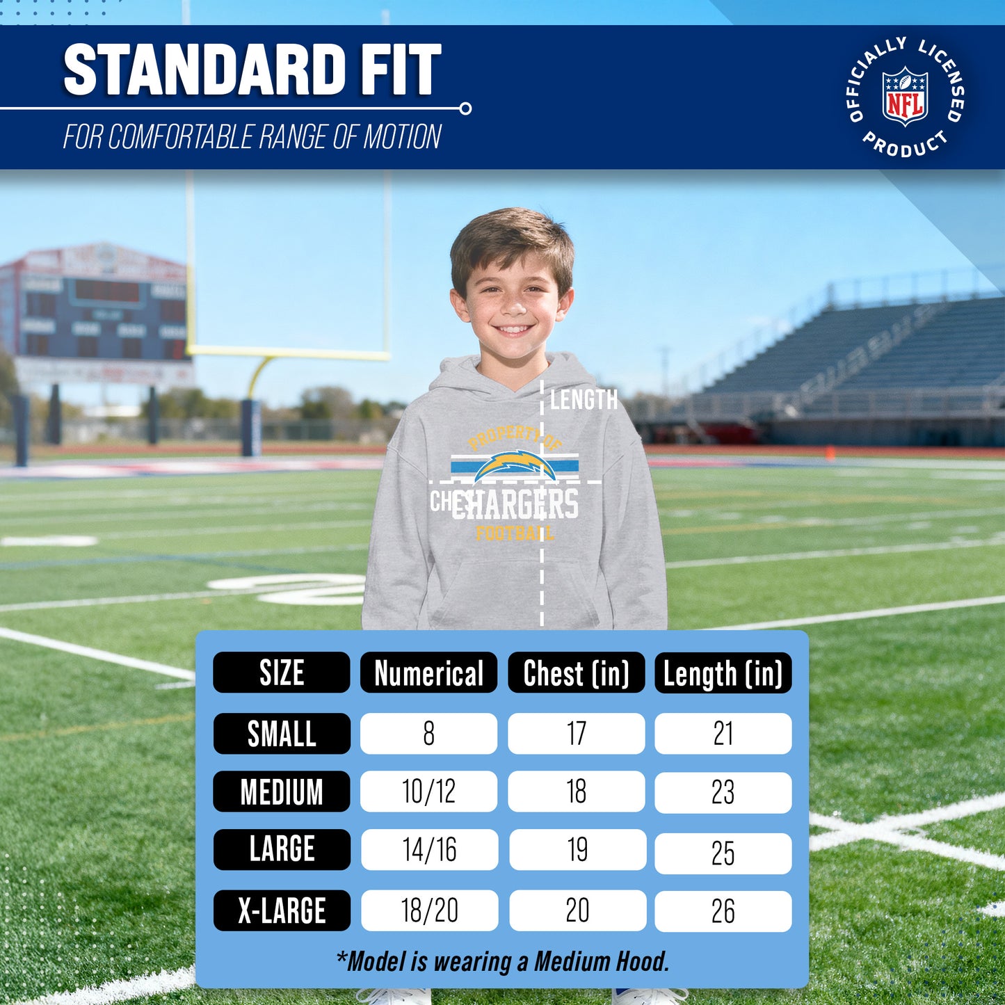 Los Angeles Chargers NFL Youth Property Of Hooded Sweatshirt - Sport Gray