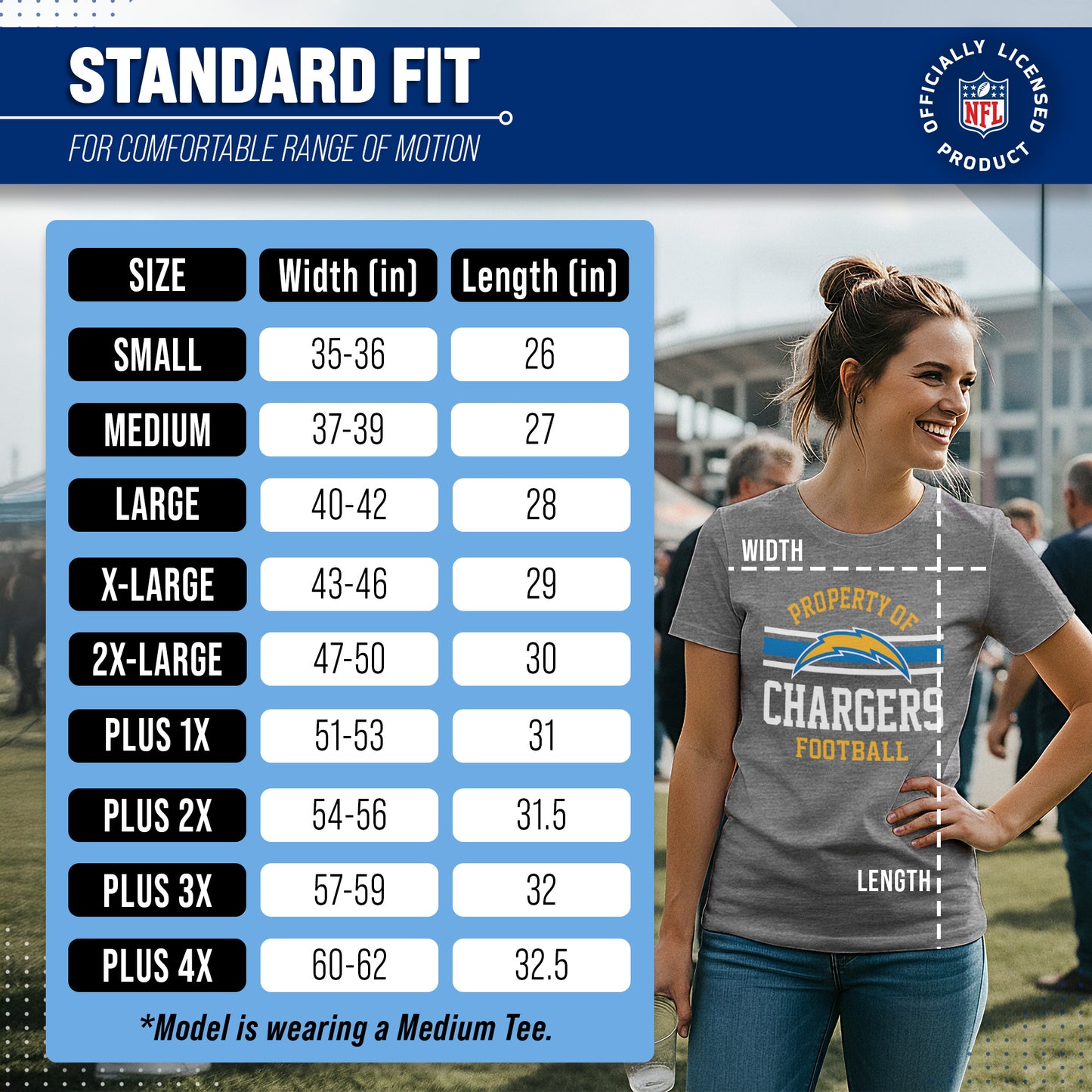 Los Angeles Chargers NFL Womens Short Sleeve Property of Tshirt - Gray