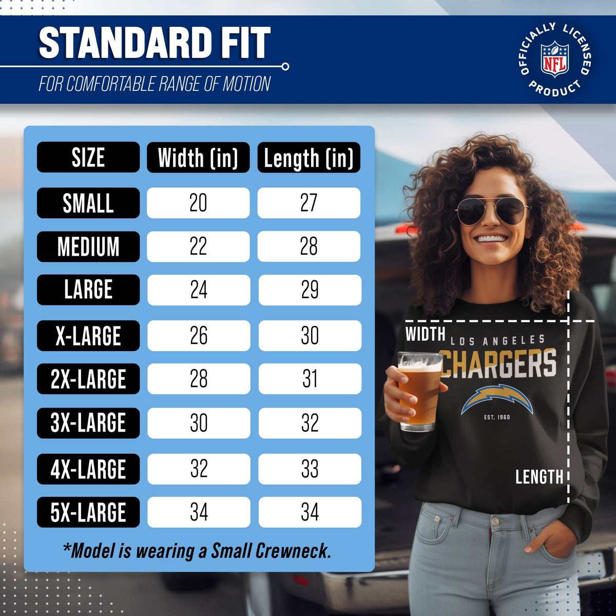 Los Angeles Chargers NFL Color Block Fleece Crewneck - Black